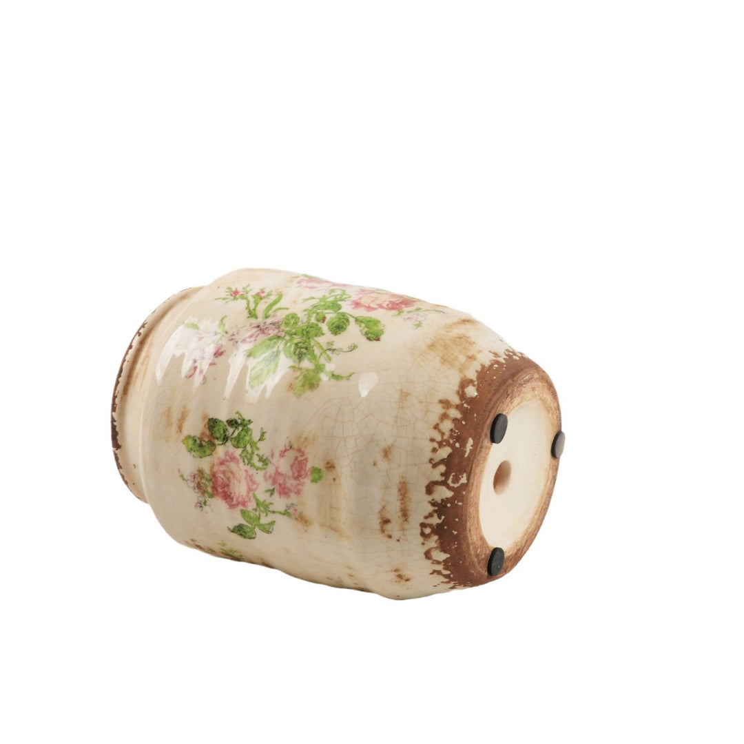 Floral ceramic flower pot with artistic pattern