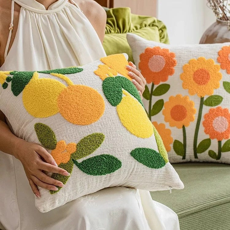 Floral Embroidered Throw Pillow