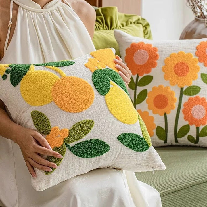 Floral Embroidered Throw Pillow
