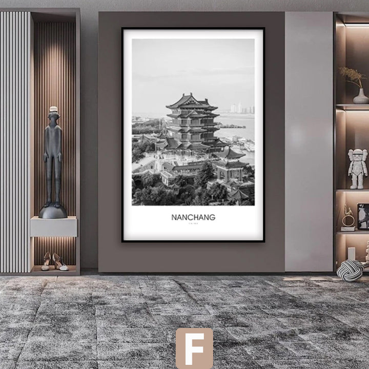 Framed Black and White London Cityscape Art Print