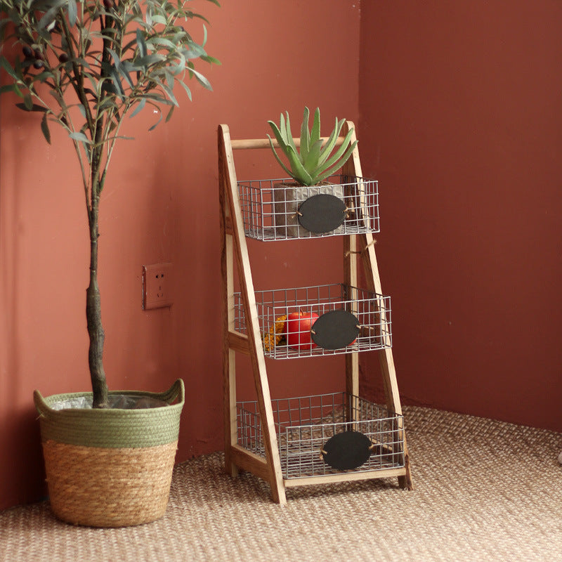 Practical stair shelf with wire baskets