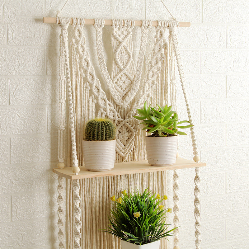 Decorative Macramé Wall Shelf with Dual Plant Holders
