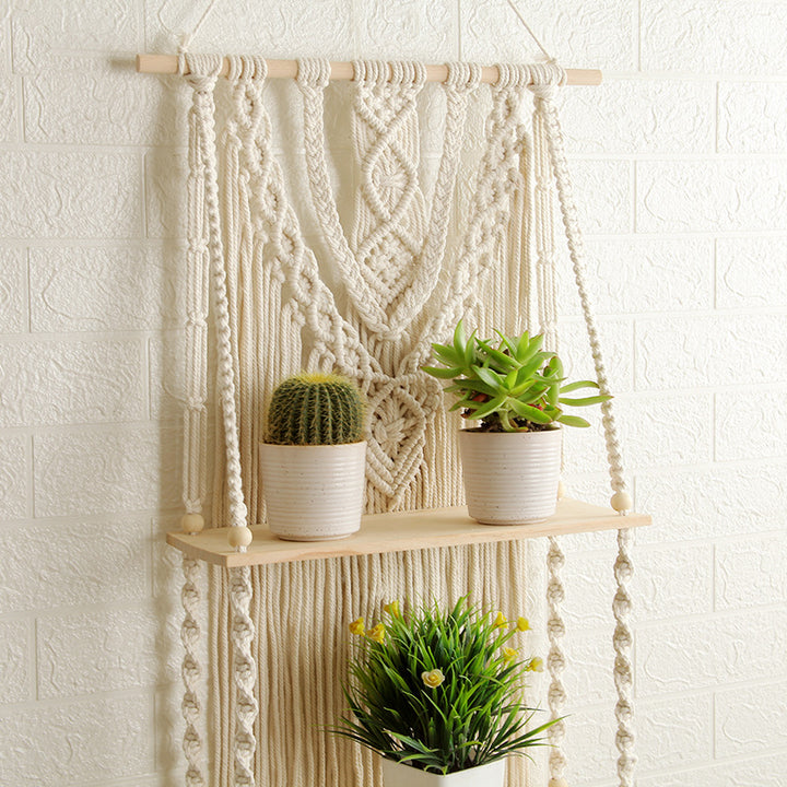 Decorative Macramé Wall Shelf with Dual Plant Holders