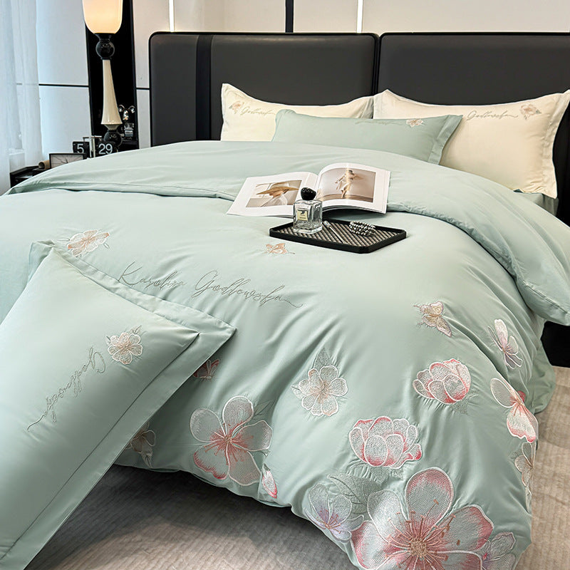 Embroidered Floral Duvet Cover Set