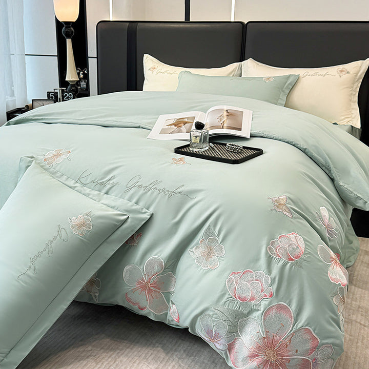Embroidered Floral Duvet Cover Set