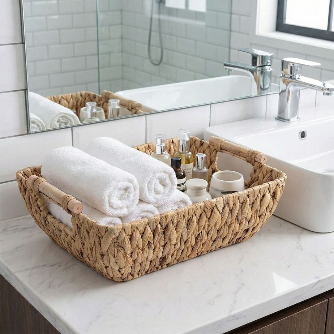 Decorative storage basket made of natural materials