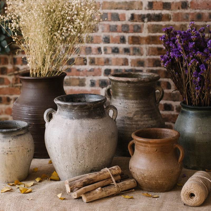 Rustic ceramic pot with handmade design