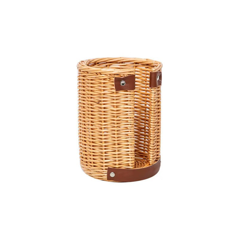Handcrafted storage basket with leather handles