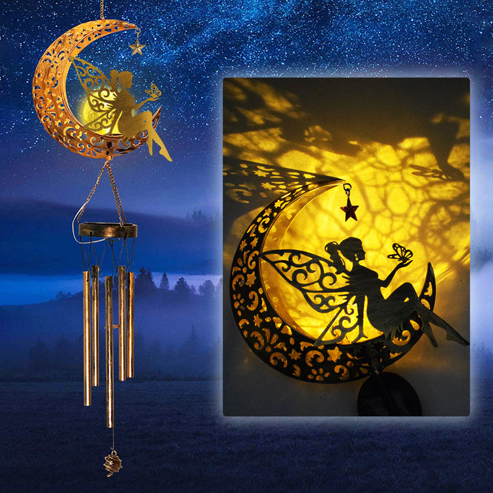 Hanging Flamingo Solar LED Wind Chime with Crackle Glass Globe
