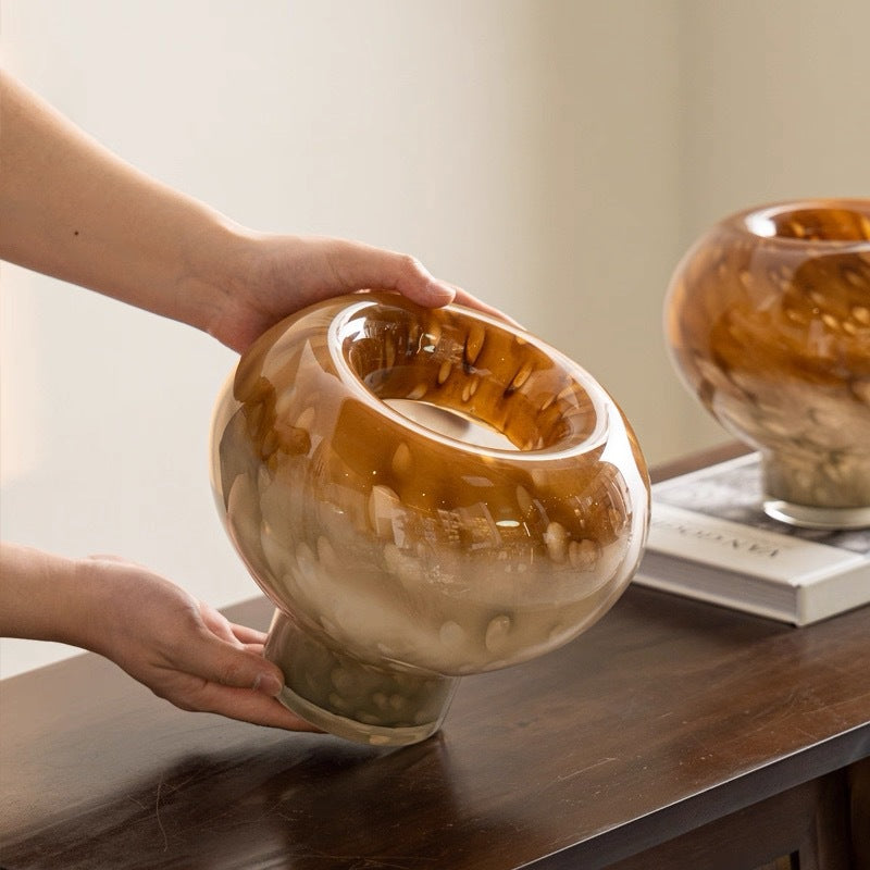 Handblown Marbled Glass Decorative Pedestal Vase
