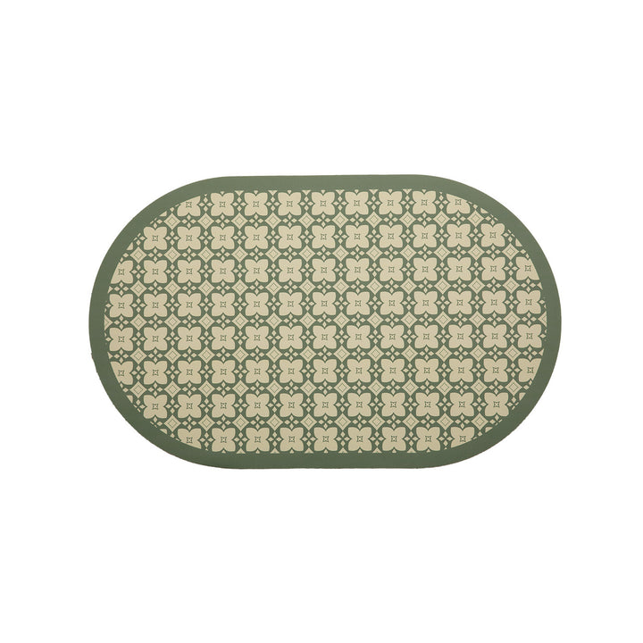 Oval wipeable placemat with tulip pattern, padded edge and non-slip bottom