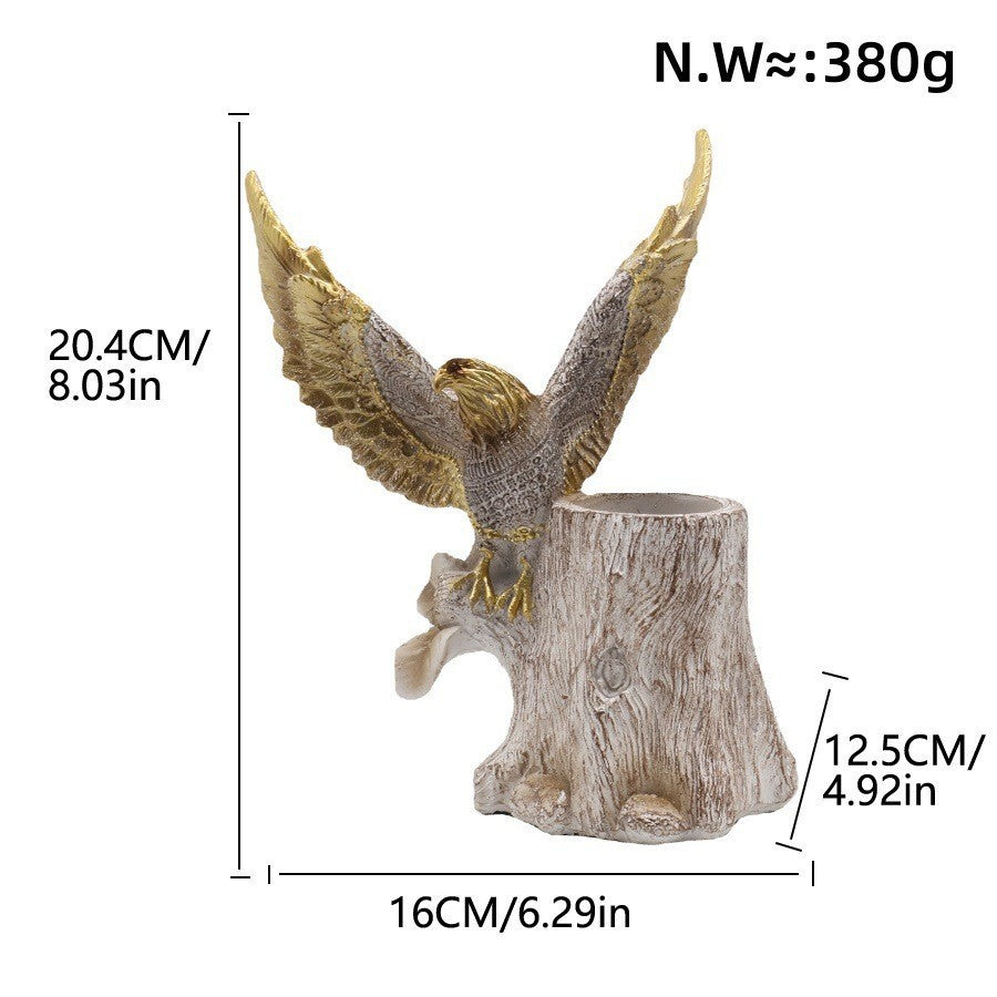 Elegant garden figure with eagle on tree trunk