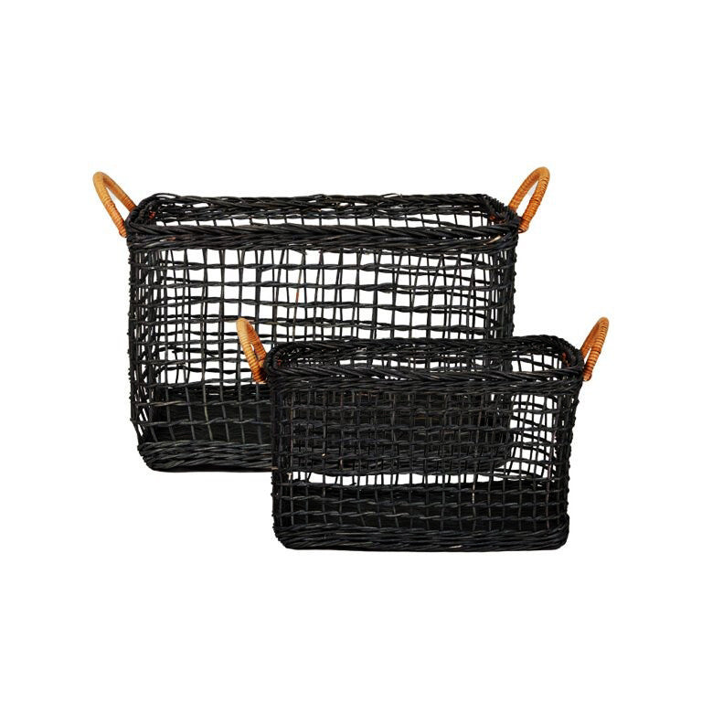 Handmade storage basket with braided handles