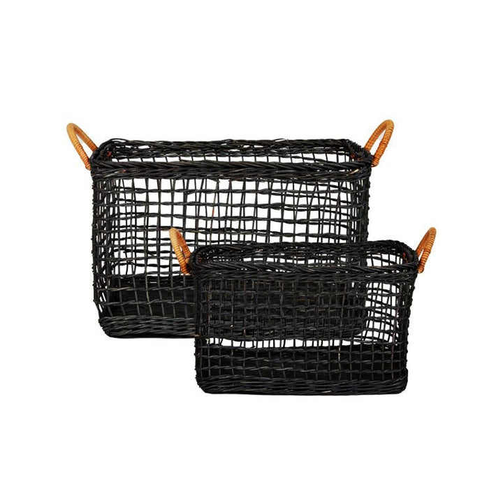 Handmade storage basket with braided handles