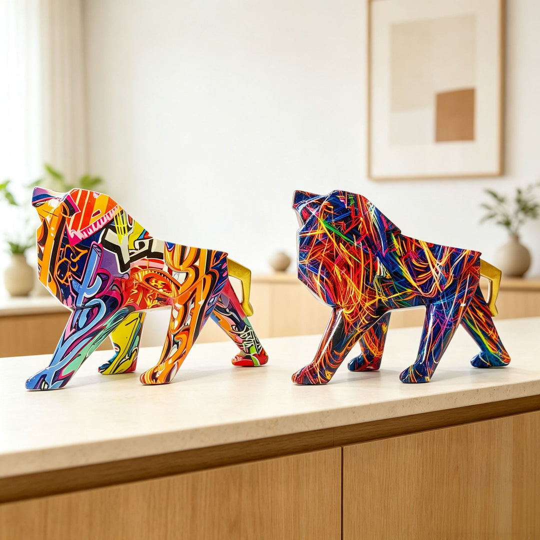 Colorful lion figure made of high-quality resin