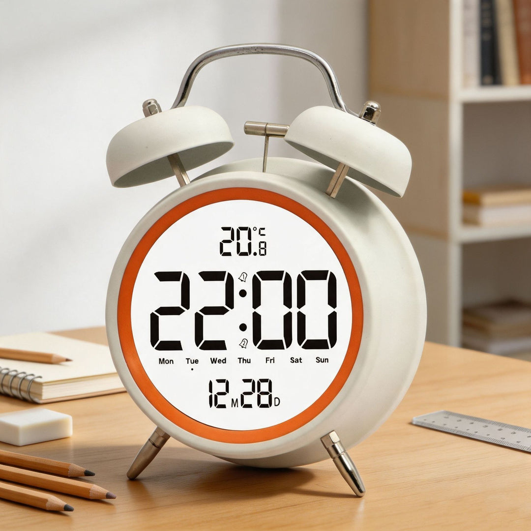 Digital alarm clock with large LED digits and temperature sensor