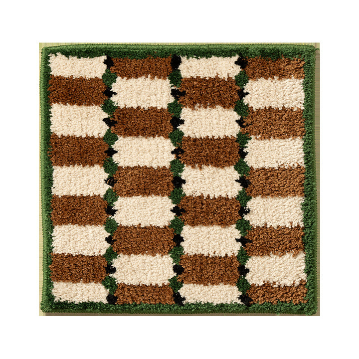 Hand-tufted square bath mat with high pile and non-slip bottom