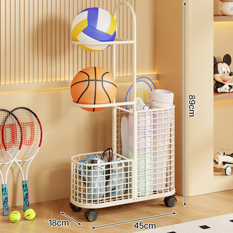 Mobile Sports Equipment Organizer Cart with Dual Ball Cradles and Tall Mesh Storage