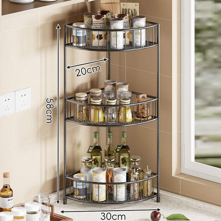 Three-Tier Corner Gold Metal Kitchen Storage Rack