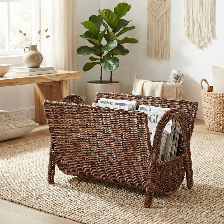 Stylish magazine holder made of woven material