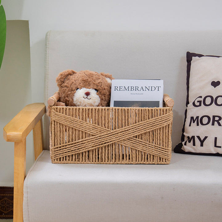 Handcrafted storage basket made of braided natural material