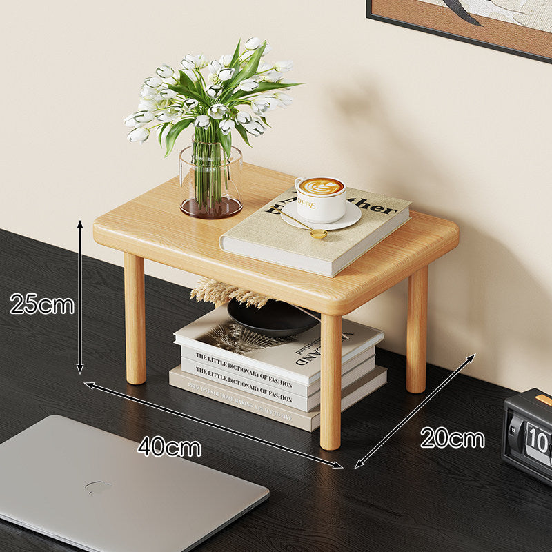 Compact Solid Wood Elevated Desk Display Stand with Under-Shelf Storage and Rounded Leg Design