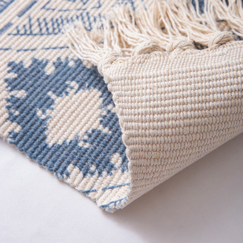 Handwoven cotton table runner with mandala jacquard and decorative fringes