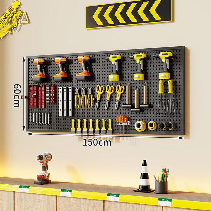 Wall-Mounted Perforated Metal Tool Pegboard Organizer with Magnetic Strip and Multi Hooks
