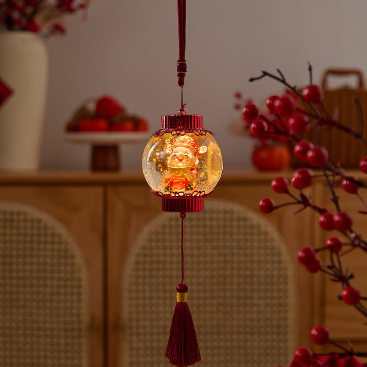Nostalgic Christmas lantern with festive Santa