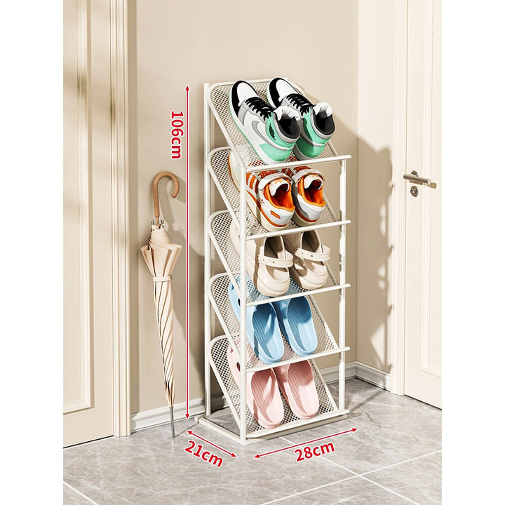 Four-Tier Vertical Angled Metal Mesh Shoe Rack Organizer