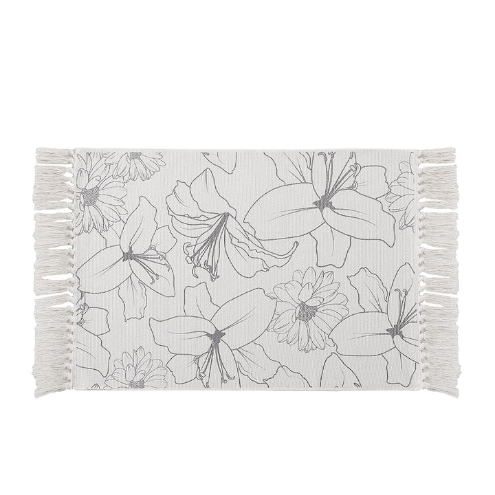Decorative table runner made of cotton with botanical bird print and fringes