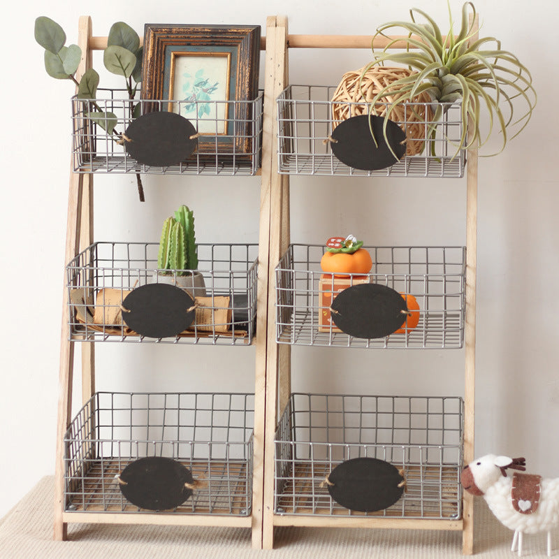 Practical stair shelf with wire baskets