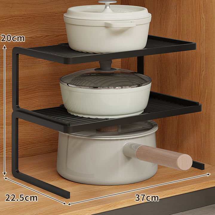 L-Shaped Kitchen Shelf Riser with Slatted Top and Rust-Resistant Metal Frame