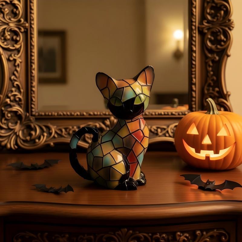 Decorative cat figurine in mosaic design