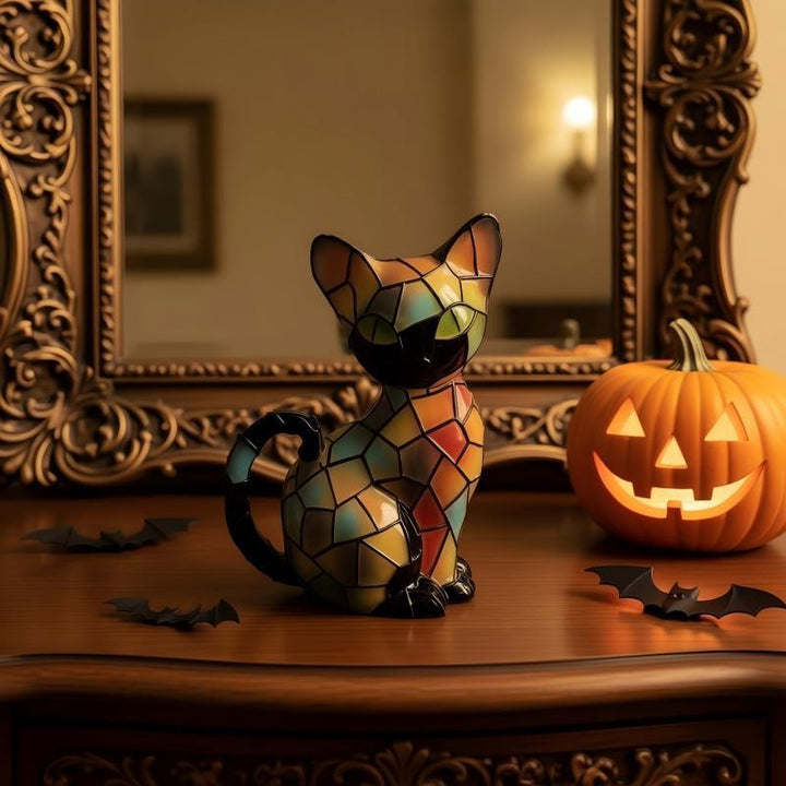 Decorative cat figurine in mosaic design