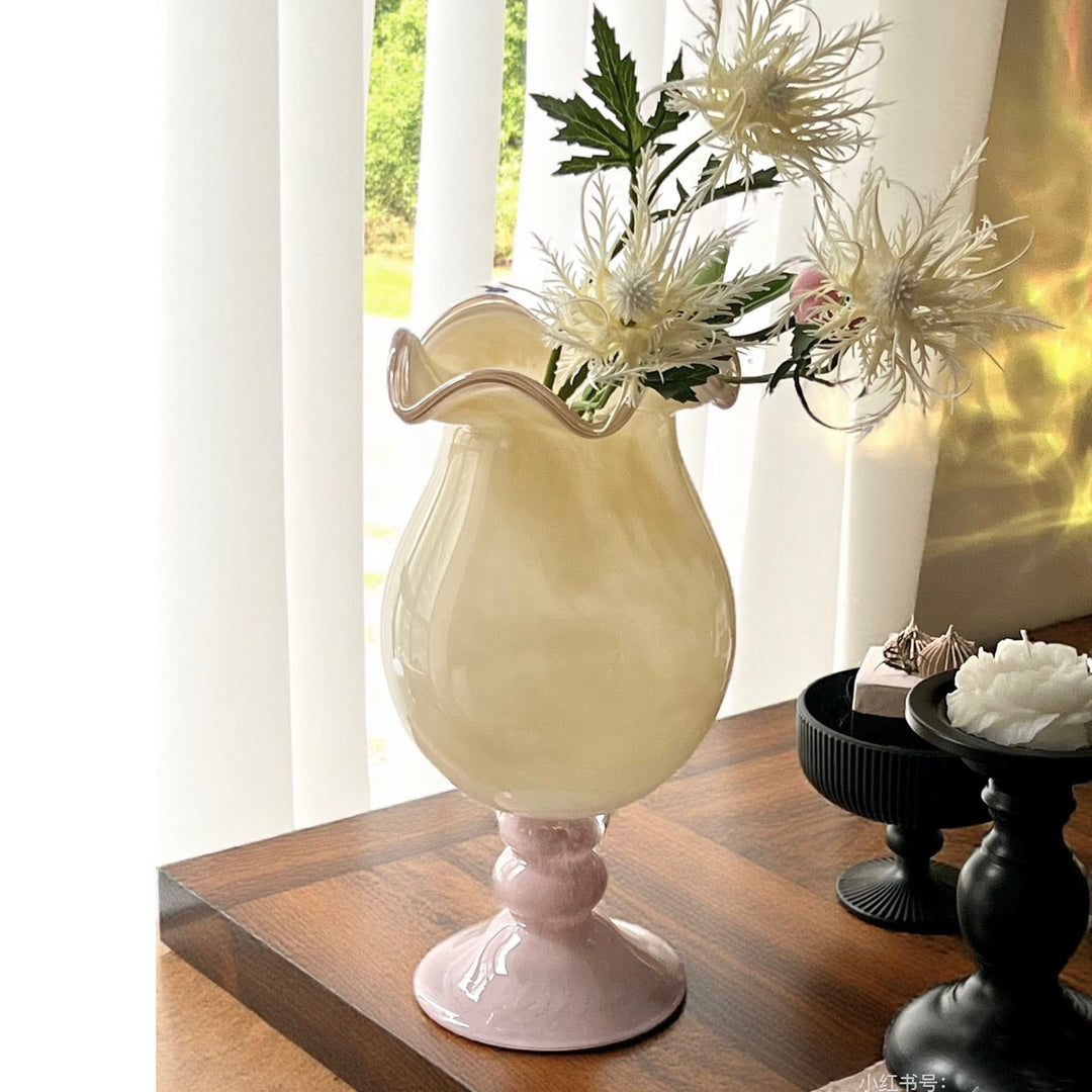Handblown Ruffled Glass Decorative Vase