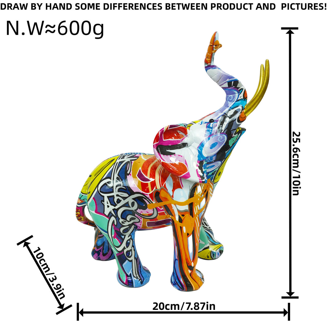 Artistic elephant figure with colorful design