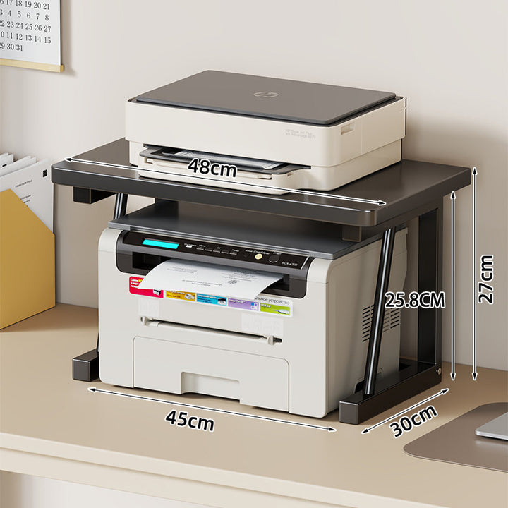 Desktop Printer and Monitor Riser with Elevated Wood-Effect Shelf and Metal Frame