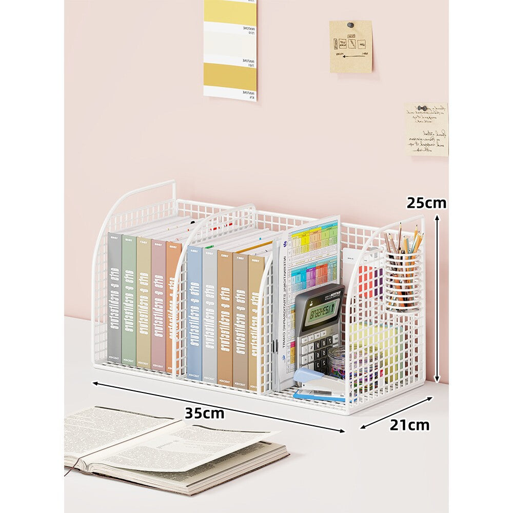 Metal Mesh Desktop File and Stationery Organizer with Triple Compartments