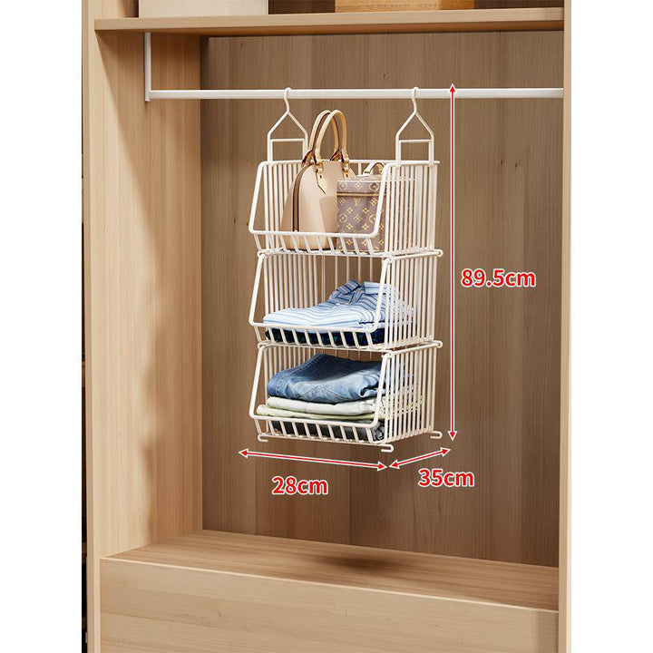 Over-Rod Double Tier Hanging Closet Wire Basket Organizer with Removable Baskets