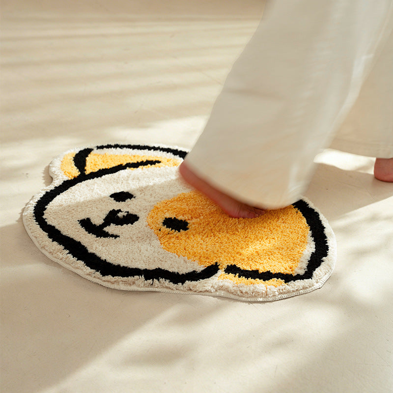 Playful children's room rug in cheese shape with soft tufting and non-slip backing