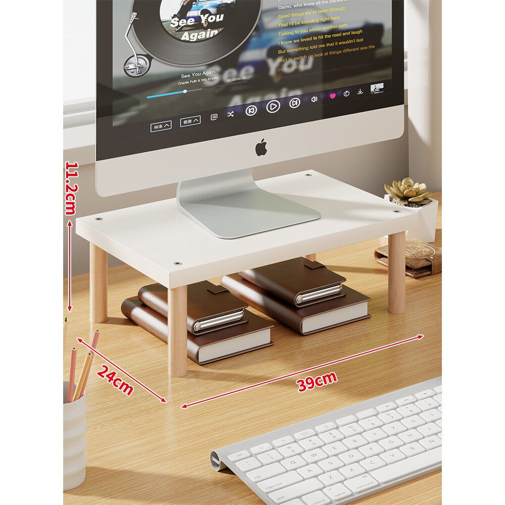 Elevated Wooden-Leg Monitor Riser with Under-Shelf Storage