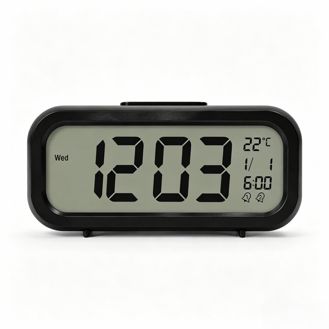 Digital alarm clock with temperature sensor and large LED display