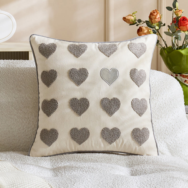 Embroidered Script Love Lumbar Pillow Cover with Tufted Heart