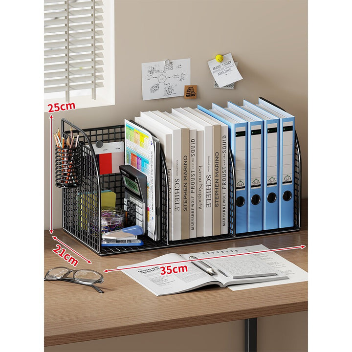 Extra-Wide Modular Metal Desk File Organizer with Adjustable Dividers and Integrated Pen Cup