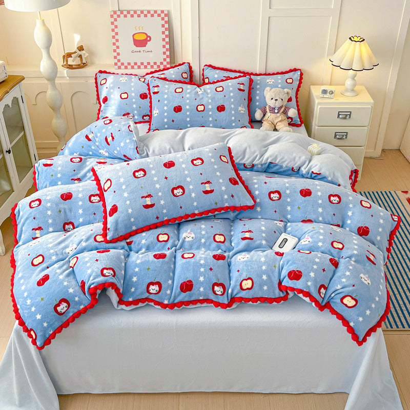 Plush Floral Print Bedding Set