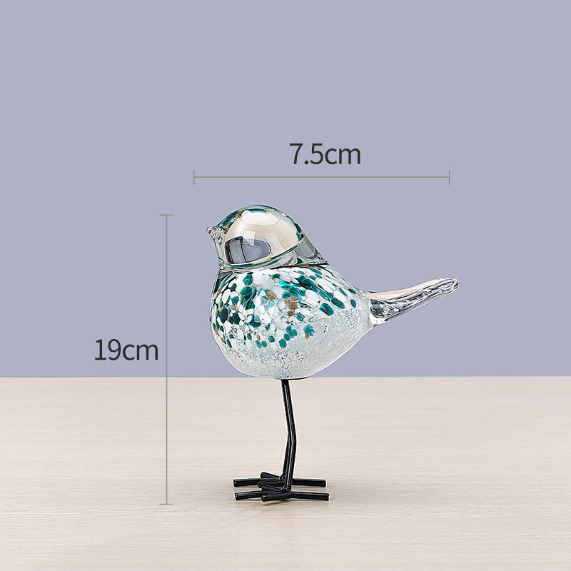 Hand-Blown Art Glass Standing Bird Sculpture on Metal Legs