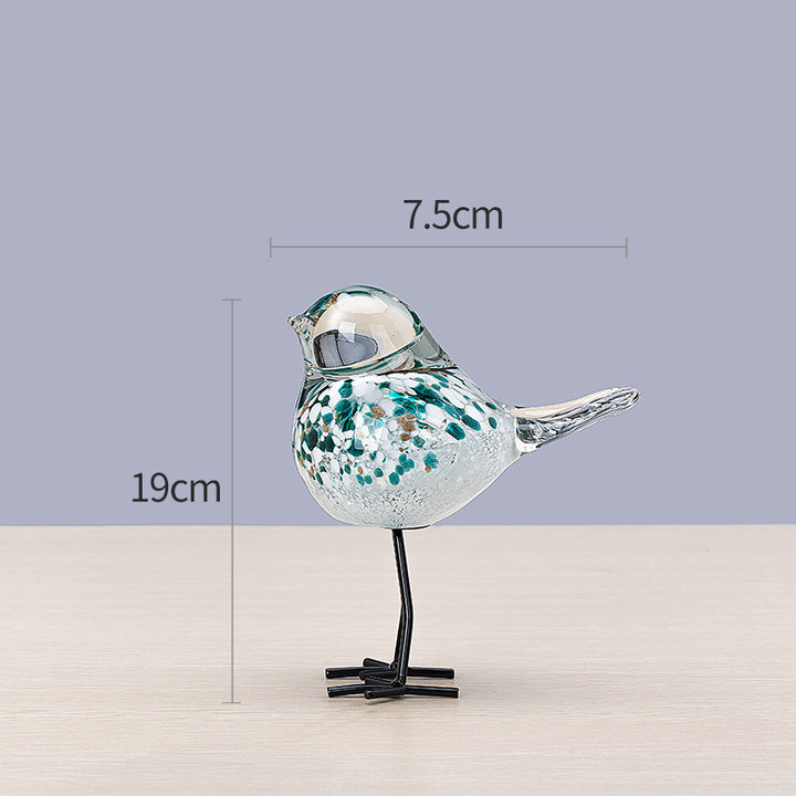 Hand-Blown Art Glass Standing Bird Sculpture on Metal Legs