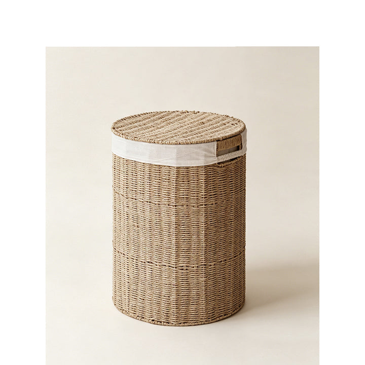 Stylish laundry basket made of natural material