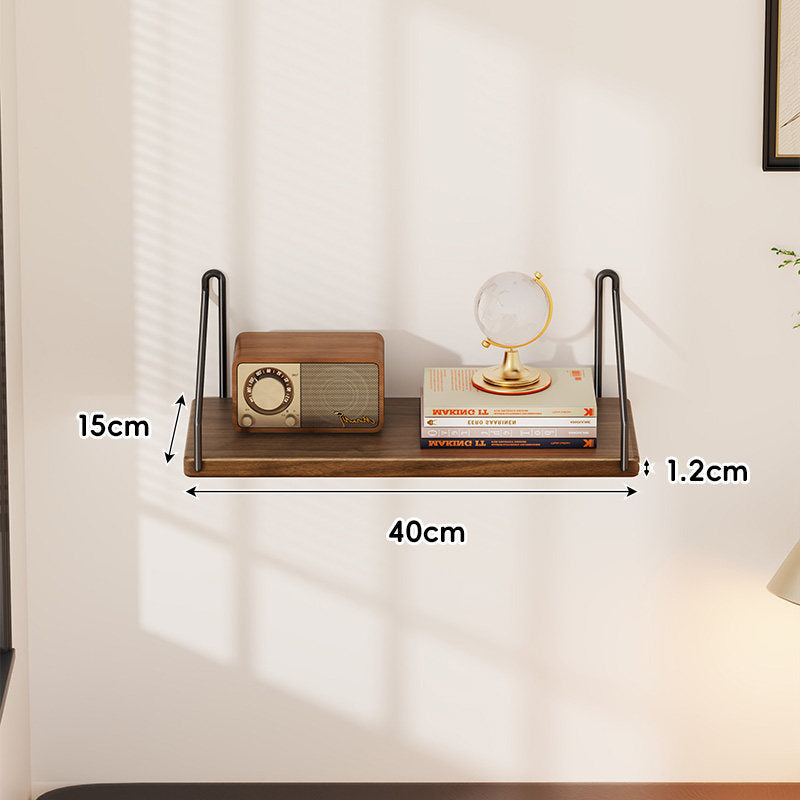 Floating Wall Shelf with Minimal Metal Bracket and Oak Veneer